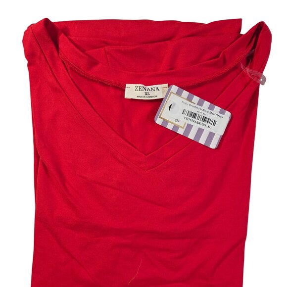 Zenana Maxi Dress Womens XL Red Brushed V-Neck Pockets Side Split Casual  New - Picture 2 of 11
